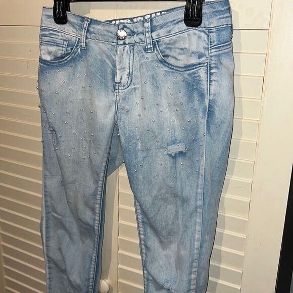 VIP jeans distressed, and embellished jeans size 3/4 - Picture 1 of 4